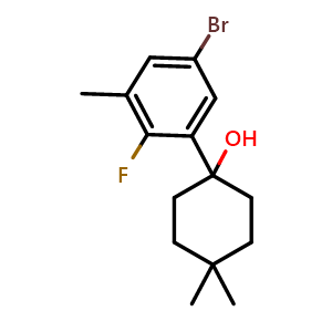 Chemical structure of 1-(5-bromo-2-fluoro-3-methylphenyl)-4,4-dimethylcyclohexanol , CAS 2918923-02-9, AChemBlock AD295501