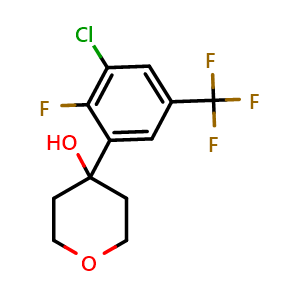 Chemical structure of 4-(3-chloro-2-fluoro-5-(trifluoromethyl)phenyl)tetrahydro-2H-pyran-4-ol , CAS 2918852-04-5, AChemBlock AD295510