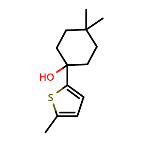 Chemical structure of 4,4-dimethyl-1-(5-methylthiophen-2-yl)cyclohexanol , CAS 1486459-03-3, AChemBlock AD295511