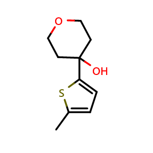Chemical structure of 4-(5-methylthiophen-2-yl)tetrahydro-2H-pyran-4-ol , CAS 1496453-12-3, AChemBlock AD295512