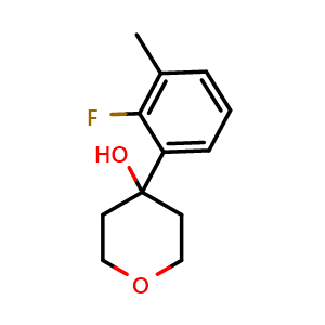 Chemical structure of 4-(2-fluoro-3-methylphenyl)tetrahydro-2H-pyran-4-ol , CAS 2901109-31-5, AChemBlock AD295515