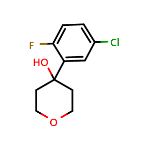 Chemical structure of 4-(5-chloro-2-fluorophenyl)tetrahydro-2H-pyran-4-ol , CAS 2918921-19-2, AChemBlock AD295519