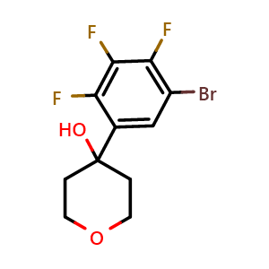 Chemical structure of 4-(5-bromo-2,3,4-trifluorophenyl)tetrahydro-2H-pyran-4-ol , CAS 2918904-00-2, AChemBlock AD295521