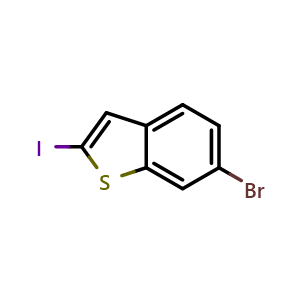 Chemical structure of 6-bromo-2-iodobenzo[b]thiophene , CAS 1378382-63-8, AChemBlock AD295530