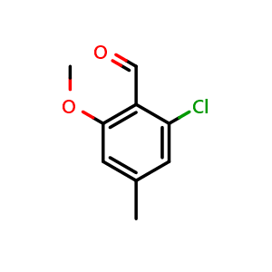 Chemical structure of 2-chloro-6-methoxy-4-methylbenzaldehyde , CAS 1781060-92-1, AChemBlock AD295547