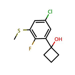 Chemical structure of 1-(5-chloro-2-fluoro-3-(methylthio)phenyl)cyclobutanol , CAS 2918949-10-5, AChemBlock AD295560
