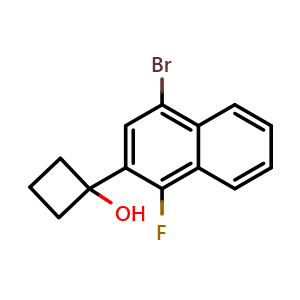 Chemical structure of 1-(4-bromo-1-fluoronaphthalen-2-yl)cyclobutanol , CAS 2918905-00-5, AChemBlock AD295567