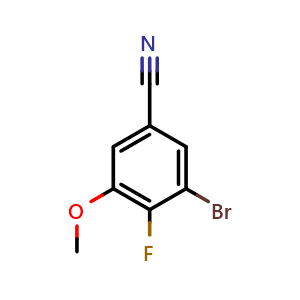Chemical structure of 3-bromo-4-fluoro-5-methoxybenzonitrile , CAS 1897138-64-5, AChemBlock AD295571
