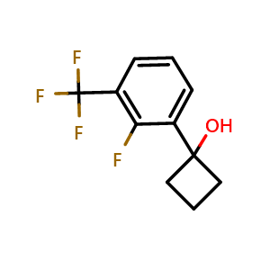 Chemical structure of 1-(2-fluoro-3-(trifluoromethyl)phenyl)cyclobutanol , CAS 2918907-33-0, AChemBlock AD295586