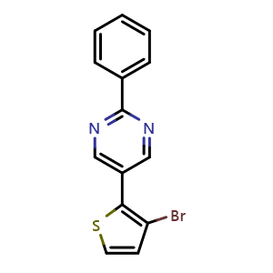 Chemical structure of 5-(3-bromothiophen-2-yl)-2-phenylpyrimidine , CAS 2901103-22-6, AChemBlock AD295588