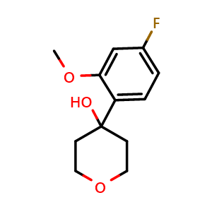Chemical structure of 4-(4-fluoro-2-methoxyphenyl)tetrahydro-2H-pyran-4-ol , CAS 2254571-36-1, AChemBlock AD295591