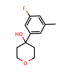 Chemical structure of 4-(3-fluoro-5-methylphenyl)tetrahydro-2H-pyran-4-ol , CAS 1512118-51-2, AChemBlock AD295593
