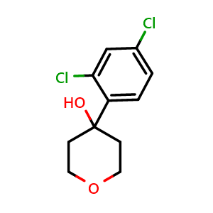 Chemical structure of 4-(2,4-dichlorophenyl)tetrahydro-2H-pyran-4-ol , CAS 1820670-25-4, AChemBlock AD295595