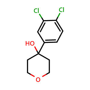 Chemical structure of 4-(3,4-dichlorophenyl)tetrahydro-2H-pyran-4-ol , CAS 1343942-50-6, AChemBlock AD295596