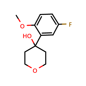 Chemical structure of 4-(5-fluoro-2-methoxyphenyl)tetrahydro-2H-pyran-4-ol , CAS 1545811-08-2, AChemBlock AD295598