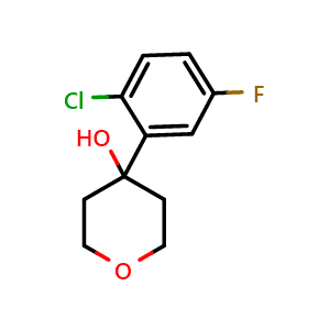 Chemical structure of 4-(2-chloro-5-fluorophenyl)tetrahydro-2H-pyran-4-ol , CAS 1594827-70-9, AChemBlock AD295602