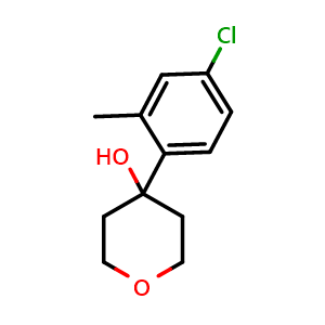 Chemical structure of 4-(4-chloro-2-methylphenyl)tetrahydro-2H-pyran-4-ol , CAS 2090172-56-6, AChemBlock AD295604