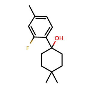Chemical structure of 1-(2-fluoro-4-methylphenyl)-4,4-dimethylcyclohexanol , CAS 2918855-12-4, AChemBlock AD295606