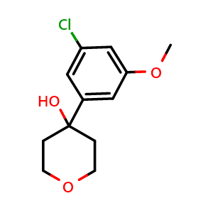 Chemical structure of 4-(3-chloro-5-methoxyphenyl)tetrahydro-2H-pyran-4-ol , CAS 2023346-28-1, AChemBlock AD295610