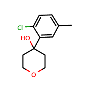 Chemical structure of 4-(2-chloro-5-methylphenyl)tetrahydro-2H-pyran-4-ol , CAS 1994760-79-0, AChemBlock AD295614
