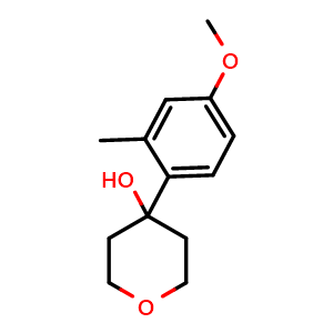 Chemical structure of 4-(4-methoxy-2-methylphenyl)tetrahydro-2H-pyran-4-ol , CAS 1482001-68-2, AChemBlock AD295615