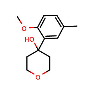 Chemical structure of 4-(2-methoxy-5-methylphenyl)tetrahydro-2H-pyran-4-ol , CAS 1343775-43-8, AChemBlock AD295617