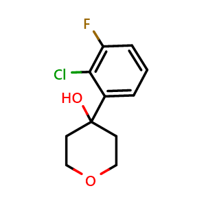 Chemical structure of 4-(2-chloro-3-fluorophenyl)tetrahydro-2H-pyran-4-ol , CAS 2918866-10-9, AChemBlock AD295619