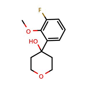 Chemical structure of 4-(3-fluoro-2-methoxyphenyl)tetrahydro-2H-pyran-4-ol , CAS 2710413-26-4, AChemBlock AD295620