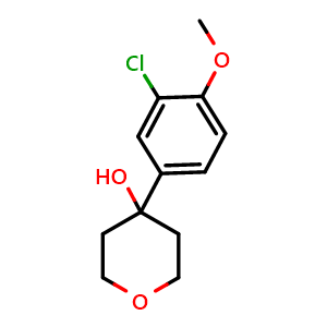 Chemical structure of 4-(3-chloro-4-methoxyphenyl)tetrahydro-2H-pyran-4-ol , CAS 1781759-83-8, AChemBlock AD295622