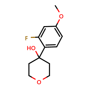 Chemical structure of 4-(2-fluoro-4-methoxyphenyl)tetrahydro-2H-pyran-4-ol , CAS 1690689-25-8, AChemBlock AD295625