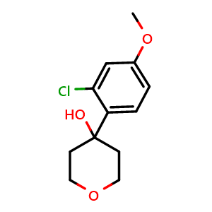 Chemical structure of 4-(2-chloro-4-methoxyphenyl)tetrahydro-2H-pyran-4-ol , CAS 2918891-83-3, AChemBlock AD295631
