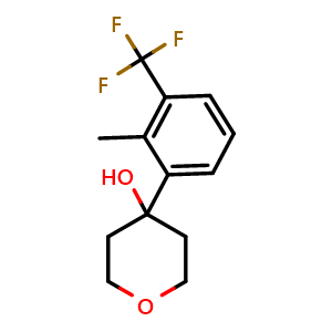 Chemical structure of 4-(2-methyl-3-(trifluoromethyl)phenyl)tetrahydro-2H-pyran-4-ol , CAS 2918879-53-3, AChemBlock AD295636