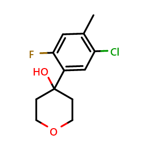 Chemical structure of 4-(5-chloro-2-fluoro-4-methylphenyl)tetrahydro-2H-pyran-4-ol , CAS 2918906-12-2, AChemBlock AD295640