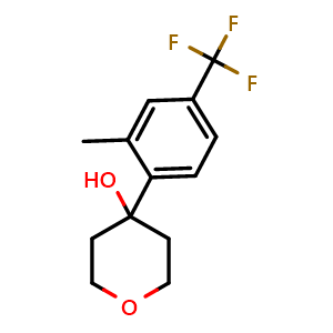 Chemical structure of 4-(2-methyl-4-(trifluoromethyl)phenyl)tetrahydro-2H-pyran-4-ol , CAS 1971096-49-7, AChemBlock AD295646