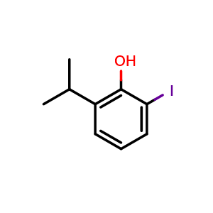 Chemical structure of 2-iodo-6-isopropylphenol , CAS 600738-63-4, AChemBlock AD295656