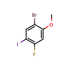Chemical structure of 1-bromo-4-fluoro-5-iodo-2-methoxybenzene , CAS 2386385-61-9, AChemBlock AD295664
