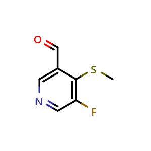 Chemical structure of 5-fluoro-4-(methylthio)nicotinaldehyde , CAS 1289001-77-9, AChemBlock AD295669