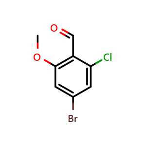 Chemical structure of 4-bromo-2-chloro-6-methoxybenzaldehyde , CAS 1936128-86-7, AChemBlock AD295681