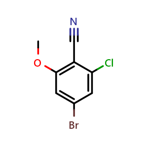 Chemical structure of 4-bromo-2-chloro-6-methoxybenzonitrile , CAS 1427329-11-0, AChemBlock AD295682