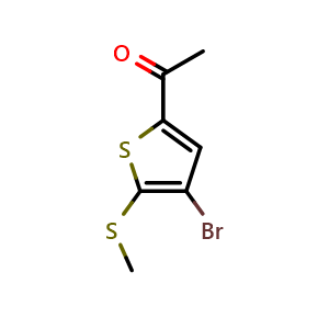 Chemical structure of 1-(4-bromo-5-(methylthio)thiophen-2-yl)ethanone , CAS 2969487-74-7, AChemBlock AD295684