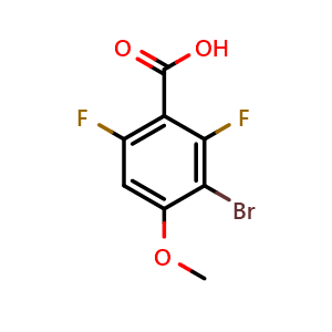 Chemical structure of 3-bromo-2,6-difluoro-4-methoxybenzoic acid , CAS 1779900-66-1, AChemBlock AD295689