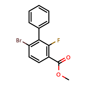 Chemical structure of methyl 6-bromo-2-fluoro-[1,1'-biphenyl]-3-carboxylate , CAS 2969318-70-3, AChemBlock AD295697