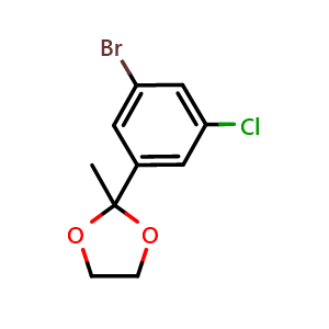 Chemical structure of 2-(3-bromo-5-chlorophenyl)-2-methyl-1,3-dioxolane , CAS 2918875-00-8, AChemBlock AD295705