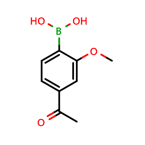 Chemical structure of (4-acetyl-2-methoxyphenyl)boronic acid , CAS 1992804-71-3, AChemBlock AD295712