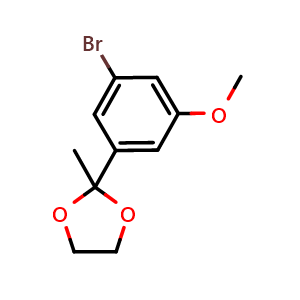 Chemical structure of 2-(3-bromo-5-methoxyphenyl)-2-methyl-1,3-dioxolane , CAS 2918834-18-9, AChemBlock AD295715