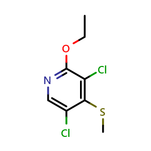 Chemical structure of 3,5-dichloro-2-ethoxy-4-(methylthio)pyridine , CAS 2918905-69-6, AChemBlock AD295728