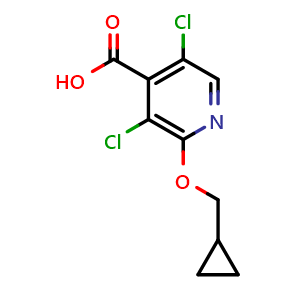 Chemical structure of 3,5-dichloro-2-(cyclopropylmethoxy)isonicotinic acid , CAS 2918860-77-0, AChemBlock AD295730