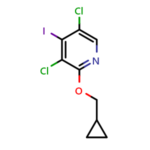 Chemical structure of 3,5-dichloro-2-(cyclopropylmethoxy)-4-iodopyridine , CAS 2918881-82-8, AChemBlock AD295733
