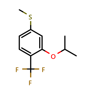 Chemical structure of (3-isopropoxy-4-(trifluoromethyl)phenyl)(methyl)sulfane , CAS 2918966-54-6, AChemBlock AD295739