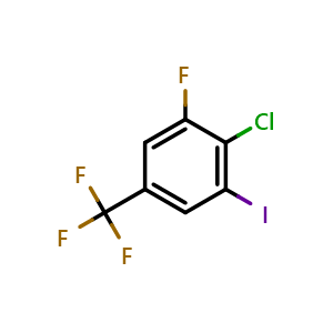 Chemical structure of 2-chloro-1-fluoro-3-iodo-5-(trifluoromethyl)benzene , CAS 2385747-10-2, AChemBlock AD295746